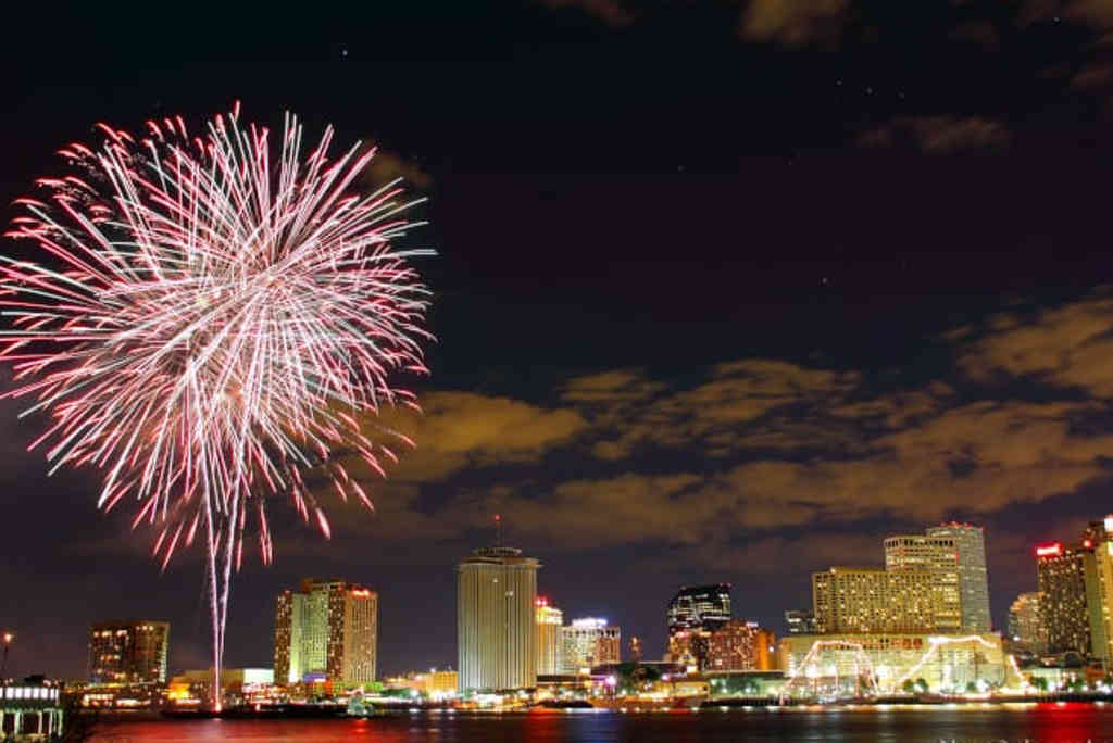 Fireworks light up the New Orleans skyline, as part of the New Years celebration.